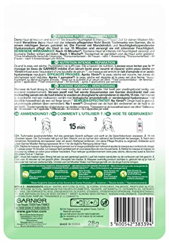 Garnier Cloth Mask, Face Mask for Dry and Exciting Skin, Intensive Care and Regeneration, Vegan Formula with Almond Milk and Hyaluronic Acid, Nutri Bomb, 28 g - Image 4
