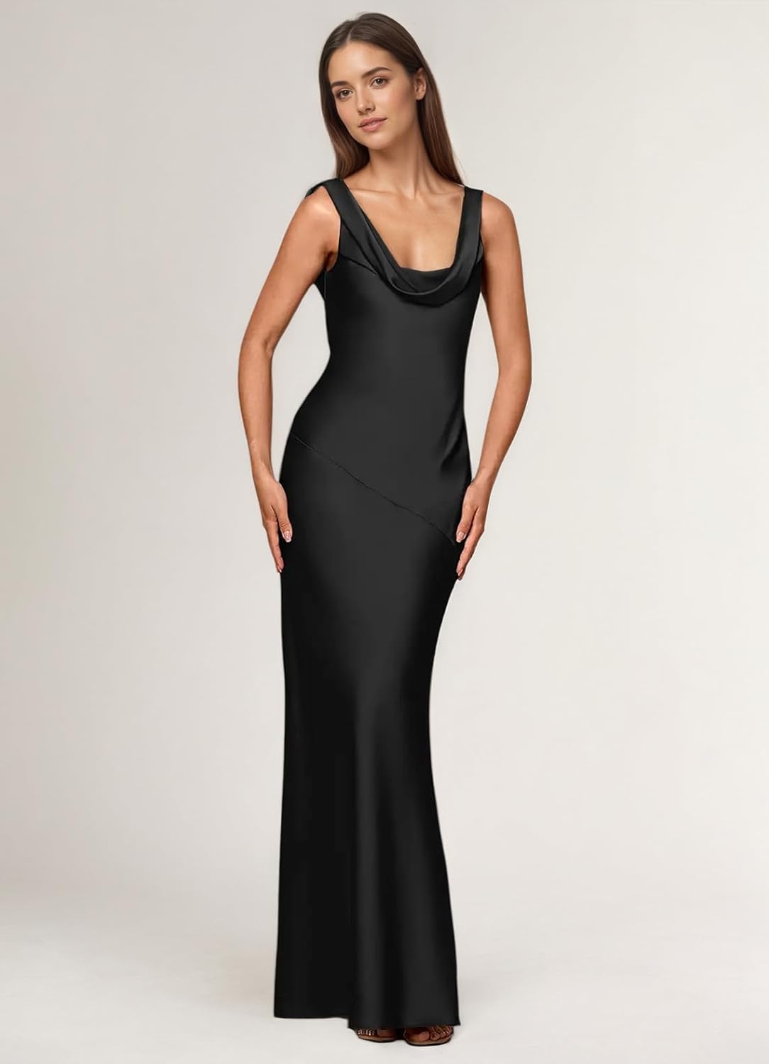 IIF Satin Backless Bridesmaid Dresses Mermaid Long Prom Dresses Cowl Neck Wedding Party Gown 2026 IIF184 - Image 2