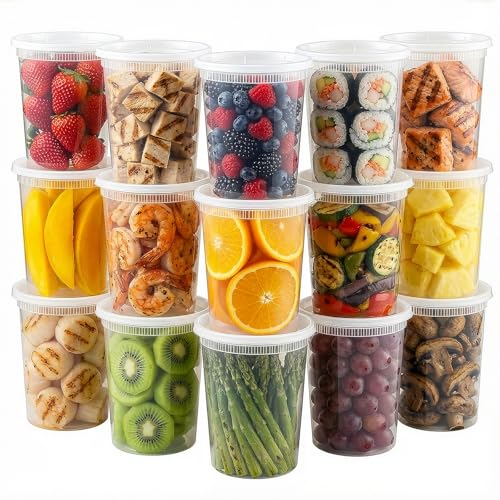 Femora 24 Sets Plastic Deli Containers - Reusable Leak Proof Dishwasher and Microwave Safe BPA Free Meal Prep Container32OZ