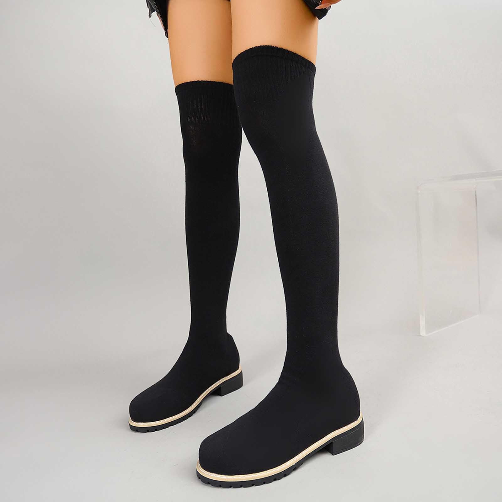 Botas de Invierno Mujer Botas hasta la Rodilla con tacón Grueso y Punta Redonda, Botines Holgados para Caminar cómodamente y un Estilo Elegante para el día a día con diseño sin Cordones.