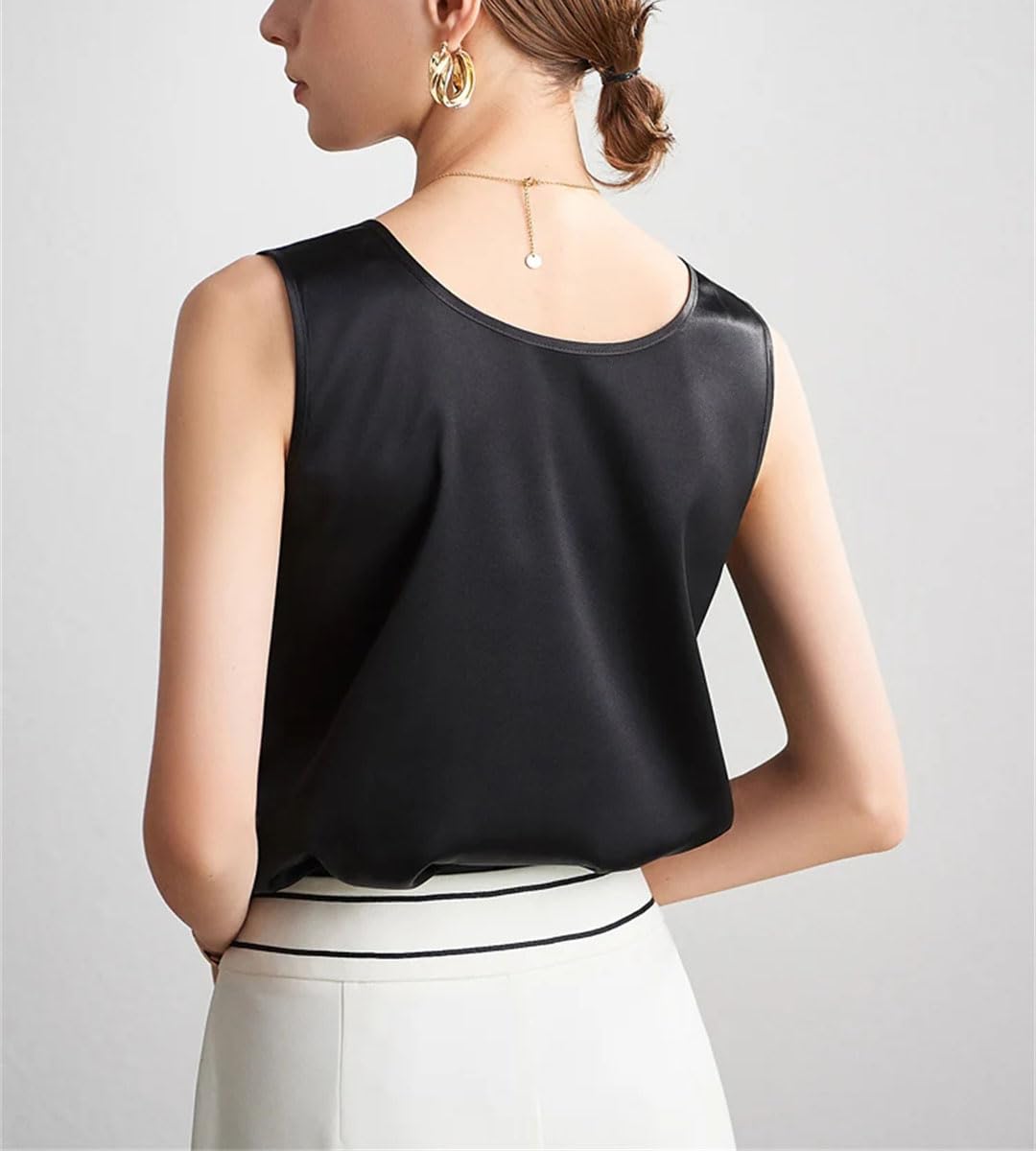 Camiseta básica y acogedora para mujer, cuello redondo, sin mangas, elegante, color liso