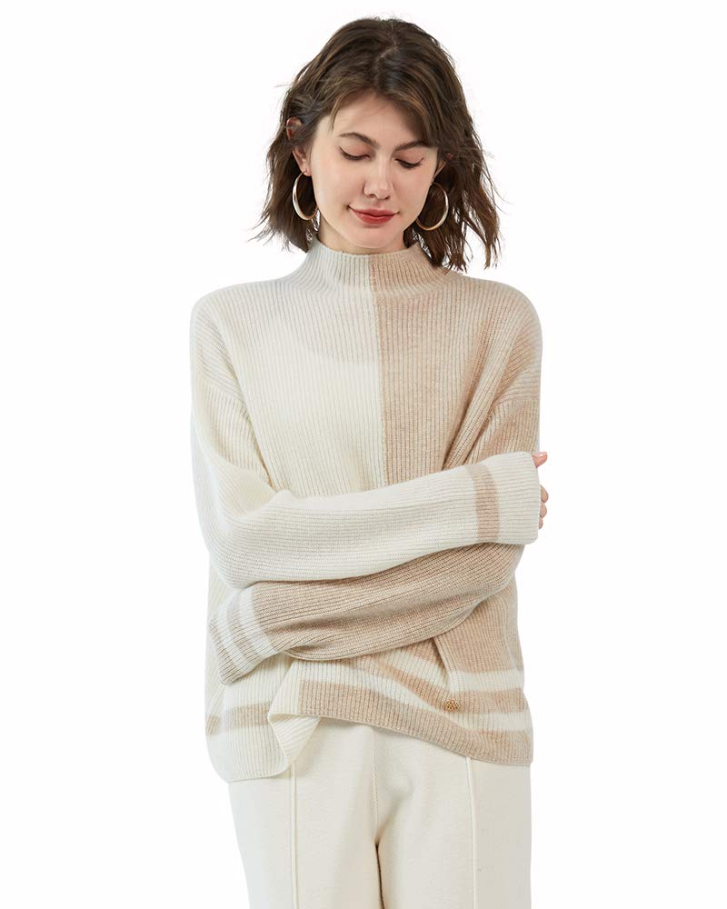 ZHILI - Maglione da donna in puro cashmere, collo alto, con maniche a pipistrello