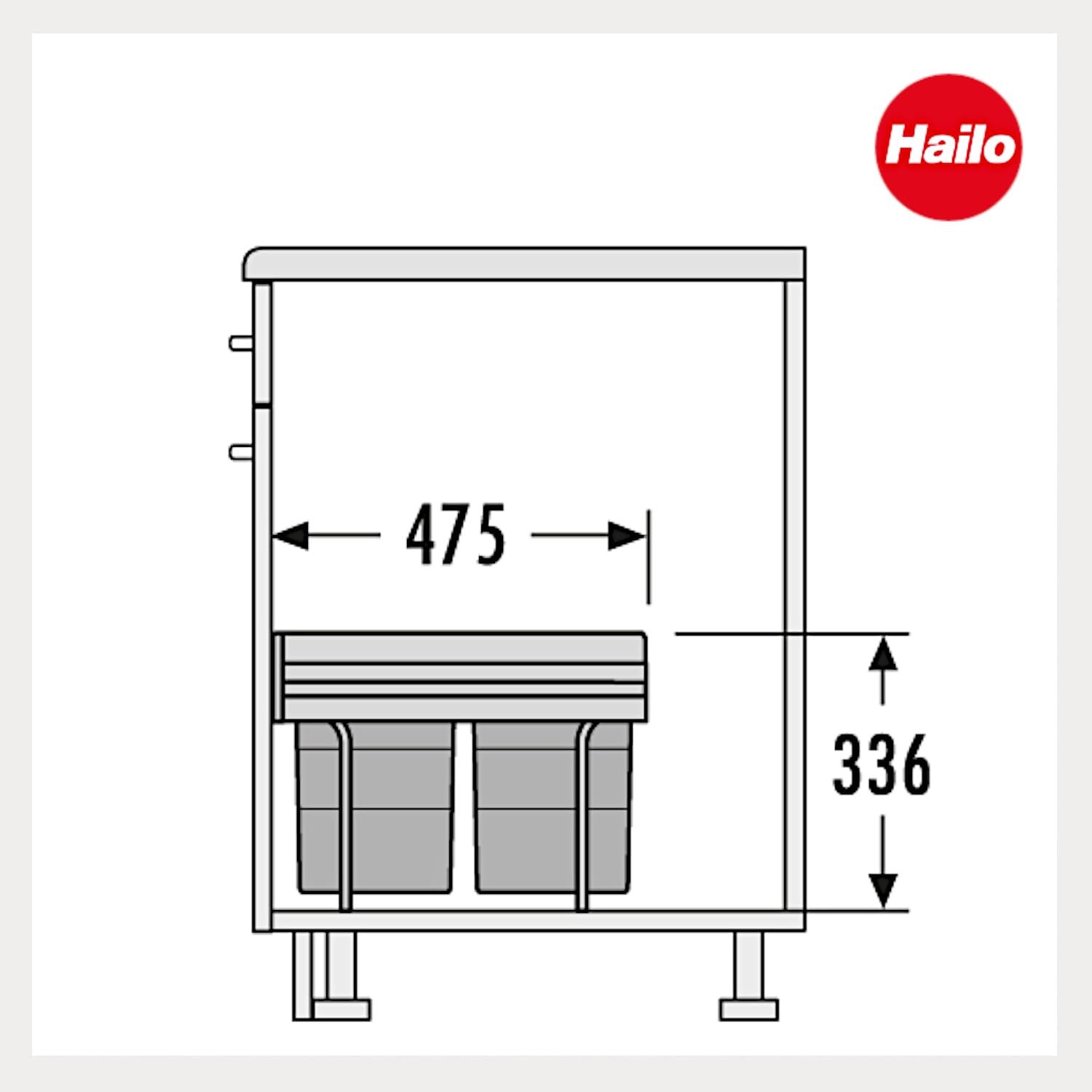 Hailo Abfallsammler 3643141 | 4x 8,5 Liter | Einbau Mülleimer für 40 cm Unterschrank | Mülltrennsystem mit Vollauszug | Raumspar-Tandem | Mülleimersystem Küche | Ein Biomüll Deckel inkl.