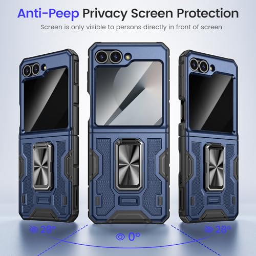 Image of VEGO for Samsung Flip 6 Case with Screen Protector [Anti-Peeping][Hinge Protection & Adjustable Kickstand] Full-Body Shockproof Protective Phone Case for Samsung Galaxy Z Flip 6 2024 - Blue