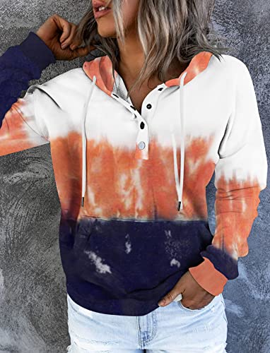 Faroro Women'S Sweat Shirt Pullover Hoodie V Neck Loungewear Tie Dye Sweater Casual Clothes With Pockets Gradient Orange thumb #2