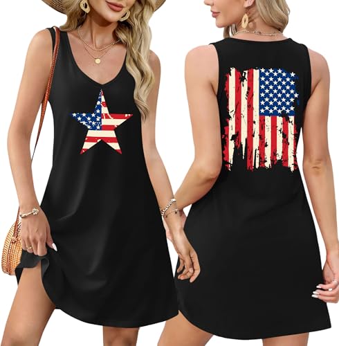 Image of NEWWEN American Flag Dress Women 4th of July Sleeveless Tank Dress 250 Anniversary USA Patriotic Summer Sundress