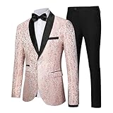 LiveZou Mens 2 Pieces Suit Slim Fit Shawl Lapel Tuxedo for Daily Business Wedding Party Pink Blazer Trousers Set (Suit Jacket + Pants) Size XS