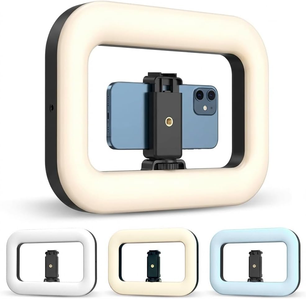 Ring Light for Phone – Portable LED Ring Light with Adjustable Brightness – Ergonomic Phone Ring Light for Video, Photo, Makeup & Streaming – Rechargeable Content Creator Light for On-The-Go Filming