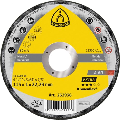 Klingspor Kronenflex A 60 Extra Trennscheiben 115 x 1 x 22,23 mmgerade für Edelstahl und Metall Universal 262936 | 25 Stück