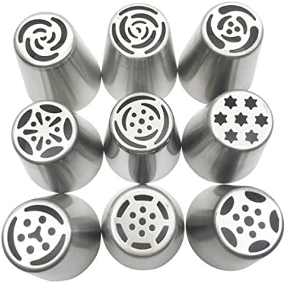 New Russian Tulip Tips Stainless Steel Icing Piping Nozzles Pastry Decorating Tips Cake Cupcake Decorator Icing Dispenser (9 Piece Lot)