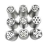 JJMG Russian Tulip Tips Stainless Steel Icing Piping Nozzles Pastry Decorating Tips Cake Cupcake Decorator icing dispenser (9 Piece lot)