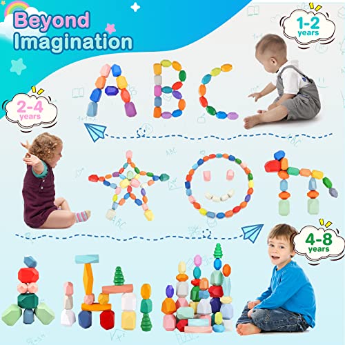 40PCS-Wooden-Stacking-Rocks-Toys-Montessori-Toys-for-1-2-3-year-old-Stacking-toys-for-Toddlers-Sensory-STEM-Preschool-Learning-Building-Blocks-Toys-for-Kids-age-3-5-Kids-Games-Gifts-for-Boys-Girls