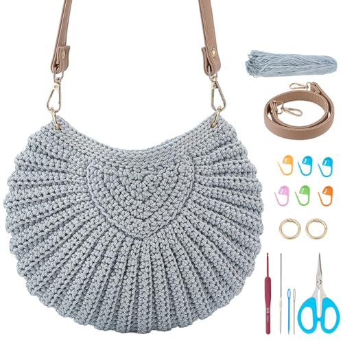 ACRNIGHEET Crochet Bag Kit for Beginners Adults Short Strap Shoulder Bag Knitting Kit with Yarn and Hook Boho DIY Craft Kits Gift for Adults with Video Guide Tutorial Crochet Starter Kit