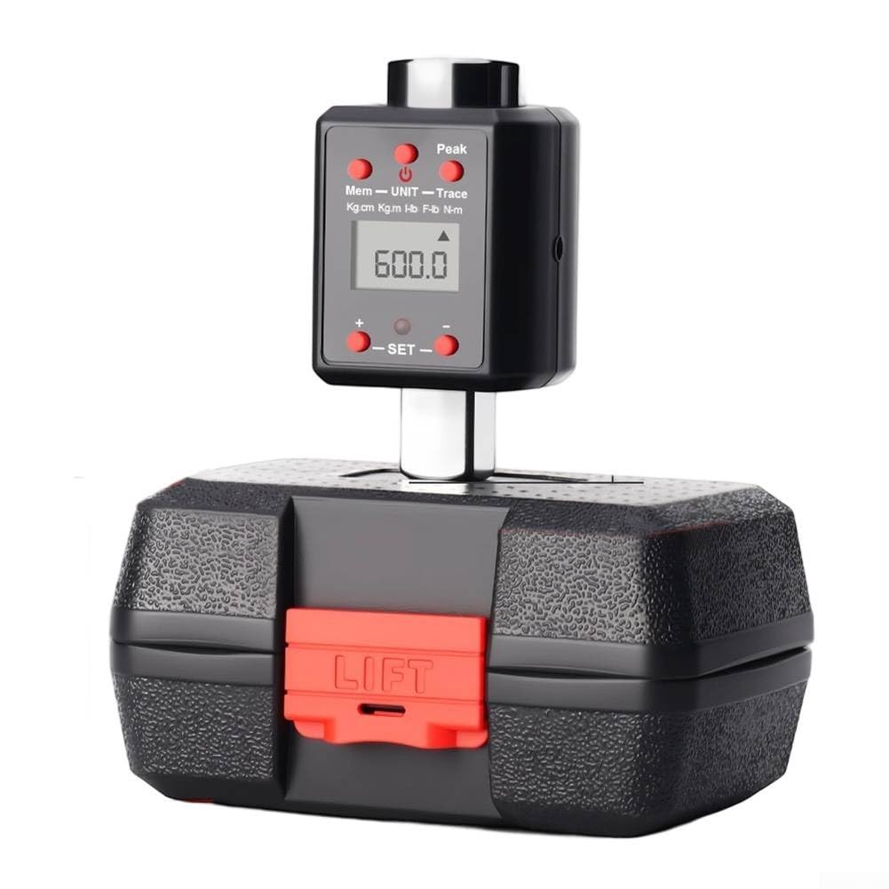 Adattatore dinamometrico digitale per utensili a cricchetto, campo di misurazione 0,3 – 600 Nm, compatibilità più dimensioni, avvertenze acustiche, display LED, modalità di punta e traccia (19 mm)