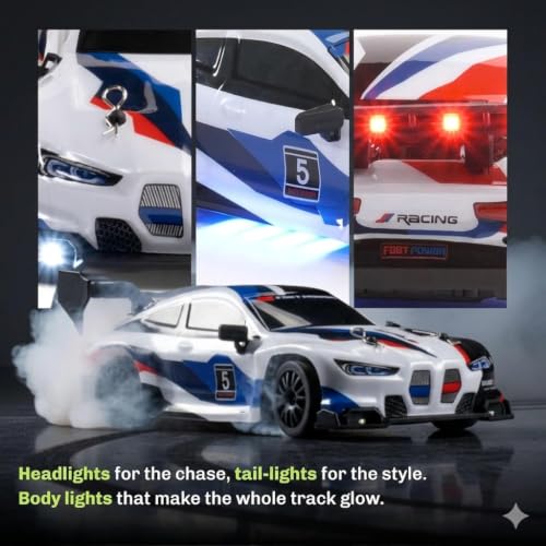 Image of FLYTEK RC Drift Racing Car 1:24 Scale 4WD 2.4GHz 20 Kmph (White and Red) | LED Lights, Replaceable Tyres, Flexible PVC Shell, Multi-Player Support, USB Rechargeable