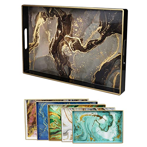 Leemxiiny Black Marbling Decorative Tray with Handles, Morden Plastic Rectangular Serving Tray for Coffee Table Bathroom, Ottoman, Home Decor, 15.7"* 10.2"* 1.38" Leemxiiny Black Marbling Decorative Tray with Handles, Morden Plastic Rectangular Serving Tray for Coffee Table Bathroom, Ottoman, Home Decor, 15.7"* 10.2"* 1.38"
