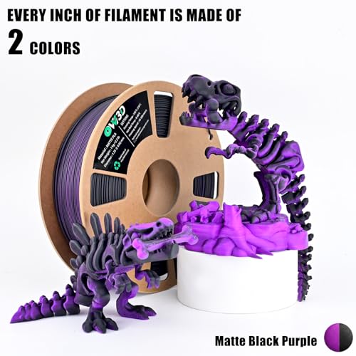 Image of OVV3D Dual Color PLA Filament 1.75mm, Black Purple Matte PLA 3D Printer Filament, Multi Color Change 3D Printing Filament for Most FDM 3D Printer, Halloween Filament 1kg Spool