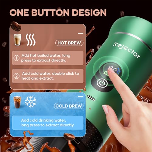 Image of kejector Portable Coffee Maker Espresso Machine for Travel Nano Car Coffee Maker Compatible with Ground Coffee & Capsule for RV, Hiking Camping Office, Travel Espresso Maker Electric Green