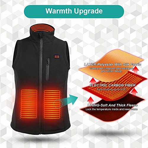 Wchiuoe Gilet riscaldante Gilet Caldo riscaldato Elettrico Controllo della Temperatura Intelligente Abbigliamento riscaldante Nero(L)