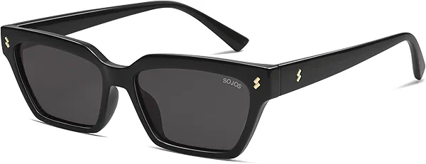 SOJOS Trendy Polarized Sunglasses Womens Men Retro Vintage 90s Cute Cat Eye Narrow Sun Glasses SJ2381 Black Frame Grey Lens