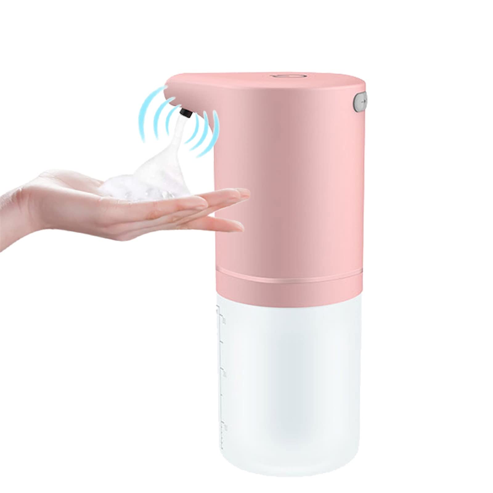 Dispensador de jabón automático con sensor y carga USB en color rosa
