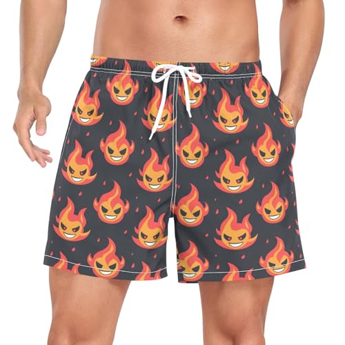 Evil Laughing Flame Demon Mens Beach Shorts Men Double Layer Bathing Suit with Pockets Quick Dry Elastic S