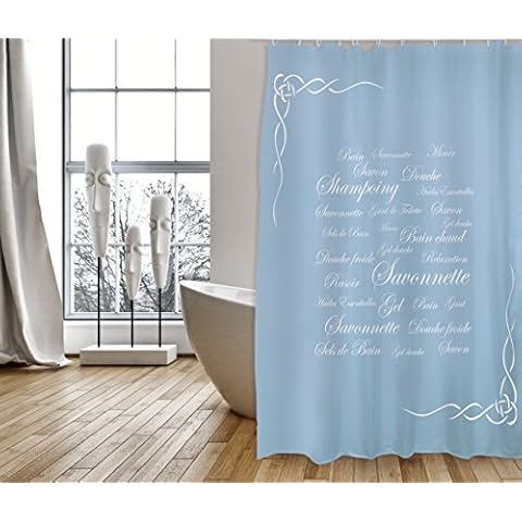 MSV Blue PVC Shower Curtain, 180x200 cm Cover
