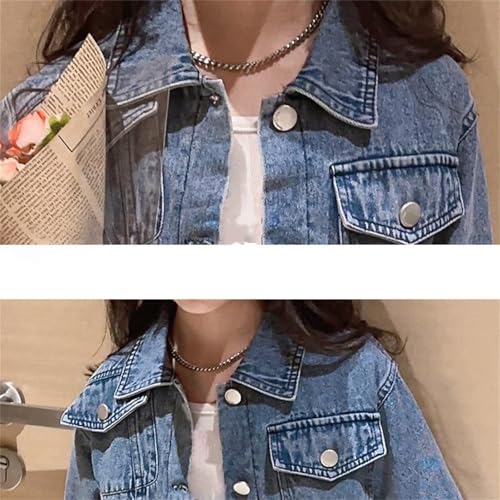 Kids Girls Lapel Denim Jackets Button Down Long Sleeve Washed Short Coats Fall Stylish Cool Y2k Streetwear With Pockets4