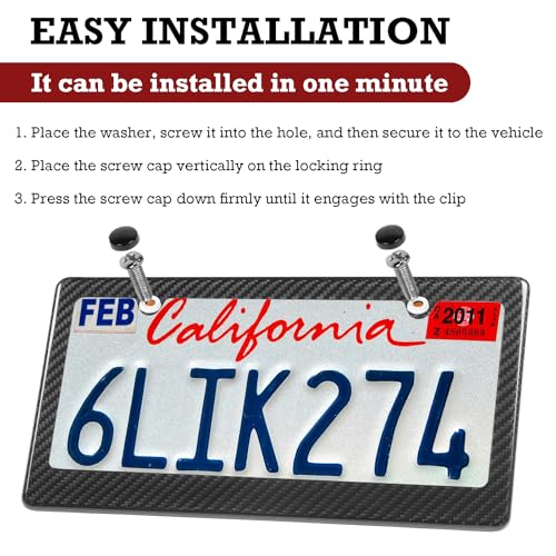 Image of Carbon Fiber License Plate Frames-One Pack Black Front & Rear Black License Plate Holder with Mount Hardware Screws Caps Rattle Proof Pads 2Holes 1Pcs Real Carbon Fiber License Plate Frame