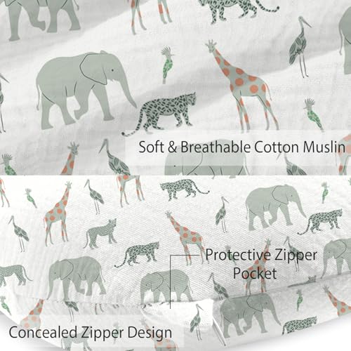Image of Little Grape Land Muslin Nursing Pillow Covers 2 Pack, 100% Cotton Removable Breastfeeding Pillow Covers, Feeding Pillow Slipcovers for Baby Boys & Girls, (Safari & Green)