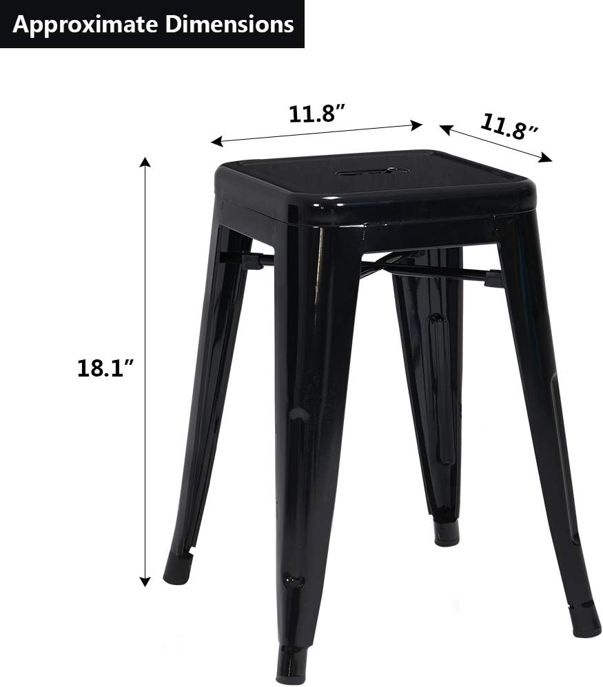 DUHOME 18 Inches Metal Stools Backless Stackable Stools for Bistro, Indoor-Outdoor, Kitchen, Bistro, Patio, Cafe and Restaurants Set of 4, Black