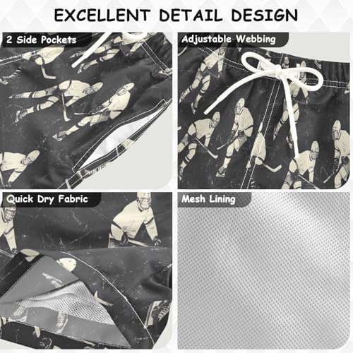 Boccsty Grey Hockey Player Black Boys Swim Trunks Baby Kids Swimwear Summer Toddler Beach Board Shorts Bathing Suit 2T3