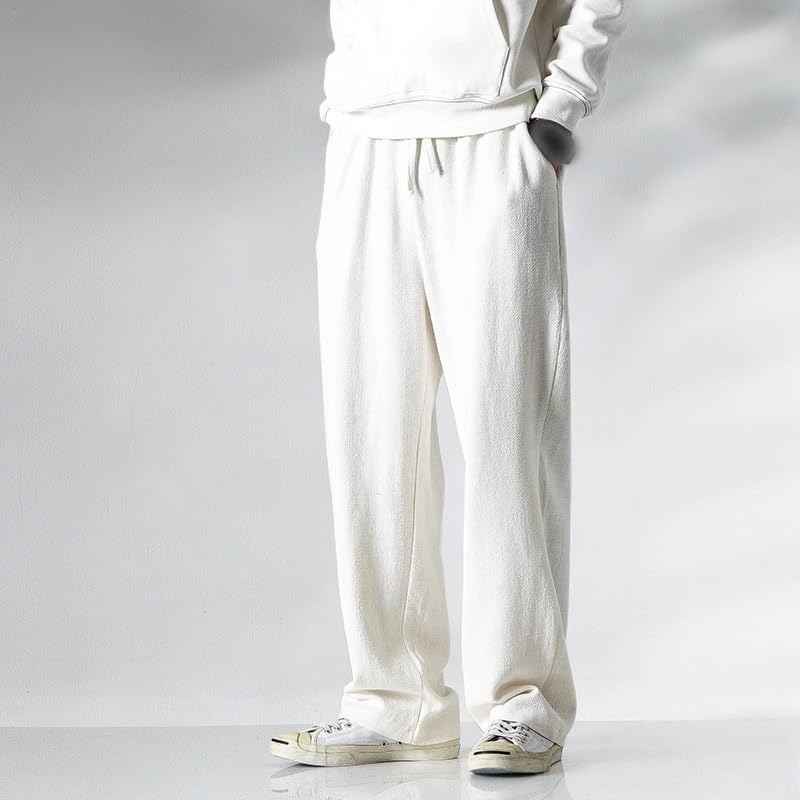 Mokloha Men's Pants, New Men's Casual Hemp Fabric Embroidered Logo Drawstring Loose Elastic Waist Pocket Trousers2