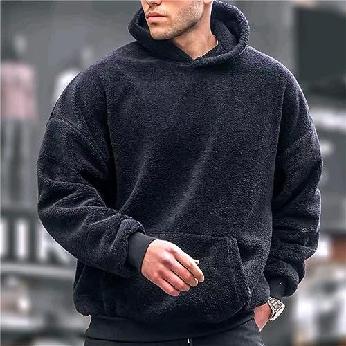 Men’s Fleece Hoodies Sweatshirts Fuzzy Sherpa Pullover Warm Hooded Sweatshirt with Pockts Fall Winter Jackets for Men2