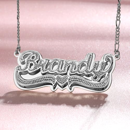 Drawelry Personalized Name Necklace Two Tone 18K Gold Plated Double Heart Pendant Custom Nameplate Jewelry Valentine's Gift for Women Men Couples Anniversary Birthday Gift3