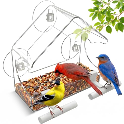 BTFSZ Clear Bird Feeder for Window Acrylic, Window Bird Feeders with Strong Suction Cups, Suction Cup Bird Feeder for Garden, Yard, Elderly Kids Viewing Wild Birds Outside, as a Bird Watching Gift