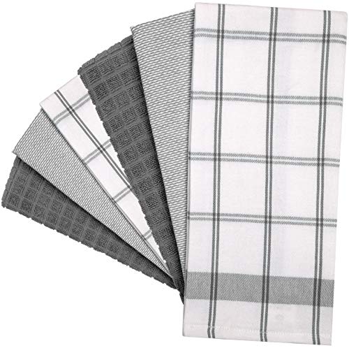 Image of Premium Kitchen Towels (20 inchx 28 inch, 6 Pack) | Large Cotton Dish Towels | Flat & Terry Highly Absorbent Kitchen Linen Set with Hanging Loop | Grey Check