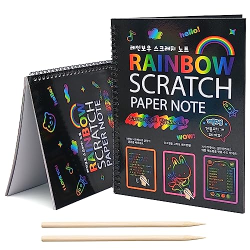 Aoerway Carta Da Grattare Arcobaleno – 100 Fogli Mini 8,4x8,4 Cm Con 2 Stili E 2 Stampi In Legno - 5