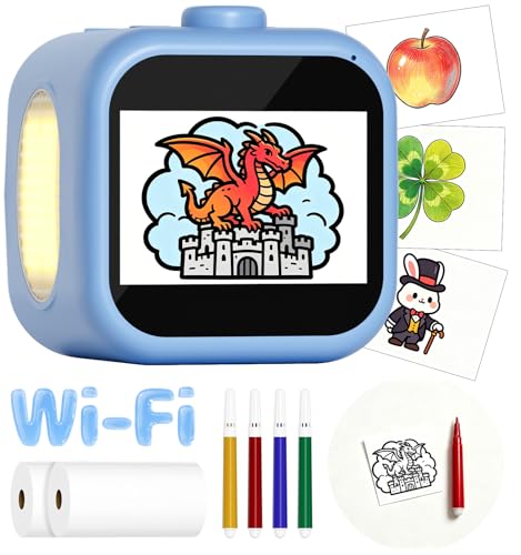 Image of Sticker Printer, 3.5 inch HD Touchscreen Mini Thermal Inkless Printer with Ambient Light, WiFi Portable Sticker Maker Machine with 2000mAh Battery for Kids DIY, Journaling & Gift(Blue)