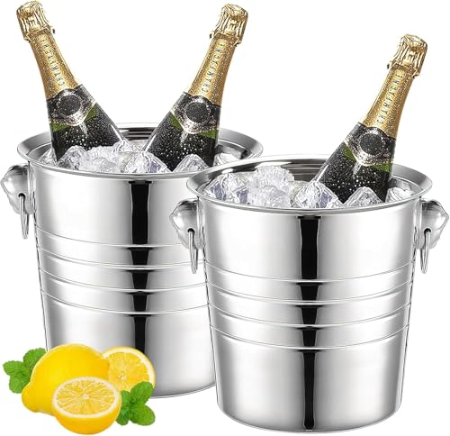 2 Stück Weinkühler Edelstahl, 3 Quart Eiseimer, Edelstahl Champagner-Eimer Metall Getränkekühler für Bier, Wein, Partybedarf - 3 Liter, für den Heim-Bargebrauch