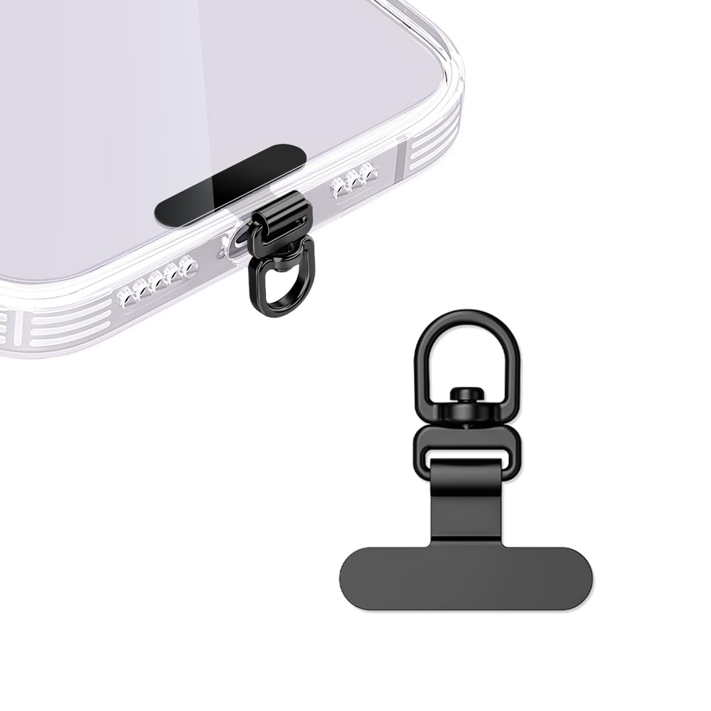 [Jazolmky] スマホストラップホルダー 【見えない・極薄0.2mm・360°回転式】 携帯ストラップホルダー ステンレス鋼 メッキ仕上げ 薄型 丈夫10kgまでの荷重 全機種対応 充電影響なし 落下紛失防止 スマホショルダー 取り付け金具 革新の尾部特殊設計 (ブラック)