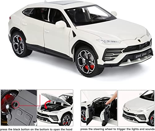 Image of Toyshine 1:24 Scale Die Cast Lambo Vehicle Toy Car with Music and Lights Along with Pull Back Function Opening Doors and Back Feature for Kids Boy Girl 3+, White