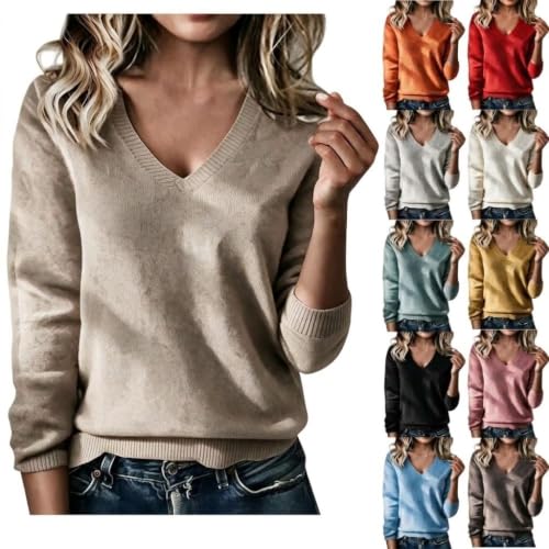 Cashmere Blend Sweaters for Women Fall Knit Tops Cozy Pullover Khaki - image 1