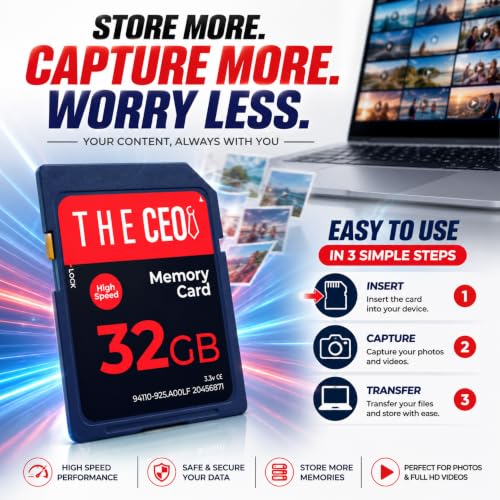 Image of THE CEO SD Card for Camera 32GB Class 10 Memory Card UHS-I Compatible