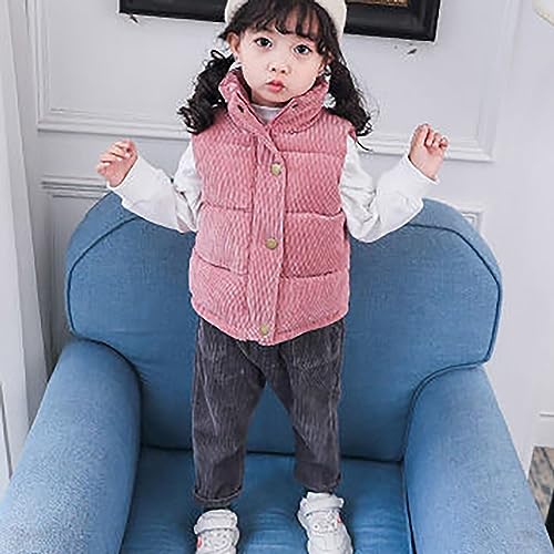 Toddler Boys Girls Corduroy Sleeveless Coat Winter Mock Collar Down Jacket Kids Warm Cute Solid Button Zipper Quilted Vest4