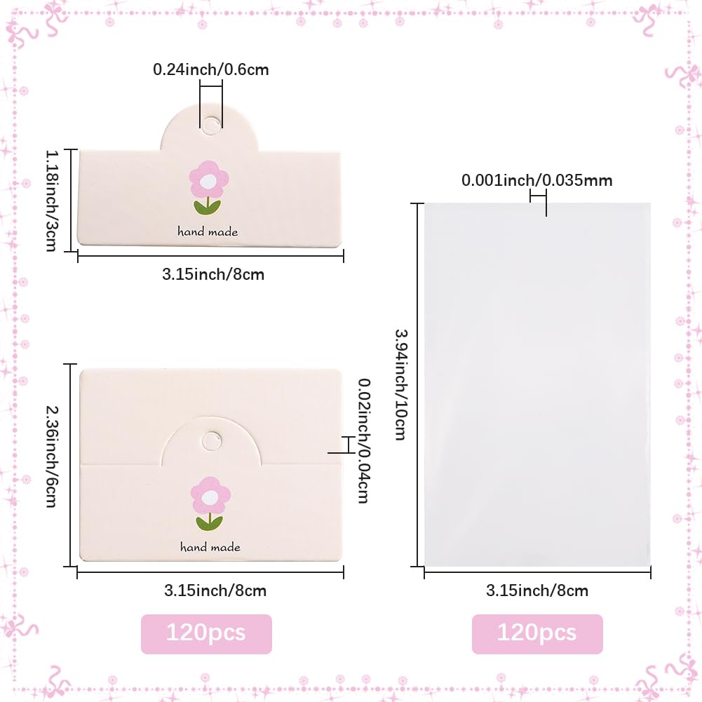 SOFPLATE 120 Sets 2.36 x 3.15 Inch Foldable Jewelry Display Cards Necklace Display Bag Handmade Hanging Paper Header OPP Craft Bags for Showing Bracelets Earrings Rings Keychains Business Package