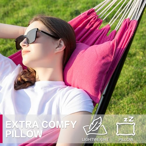 Image of PNAEUT Double Hammocks with Stand for Outside, Portable Space Saving Heavy-Duty Steel Stand for Indoor Outdoor Patio with Carrying Bag, 450 lbs Capacity (Rose Pink)