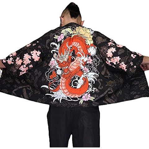 ZooBoo Men Japanese Kimono Cardigan - Chinese Style Japanese Robes Cardigan Feather Knitting Coat - Summer (Dragon) Cover