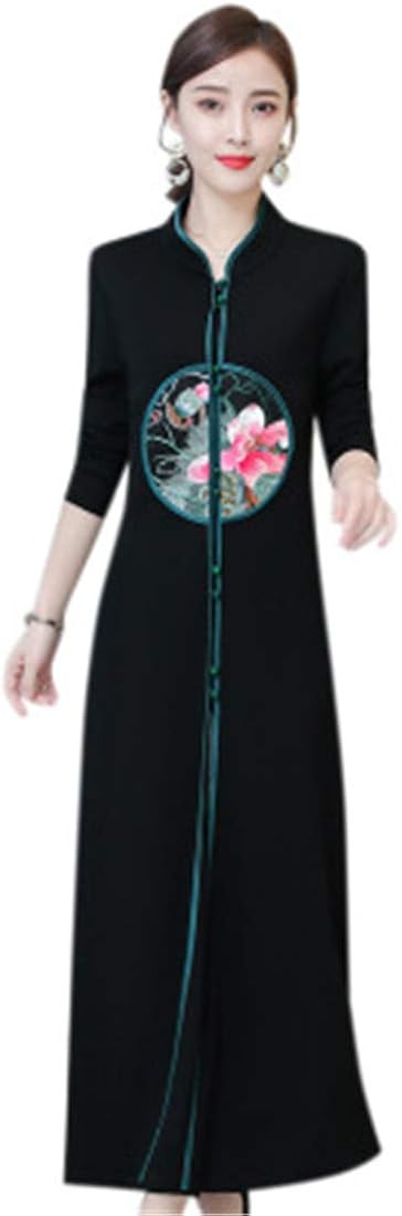もうほうきょう ロング丈 ワンピース レディース チャイナドレス 長袖 花柄 刺繍 トレンチコートカーディガン民族風 M 4xl 人気ブランドの