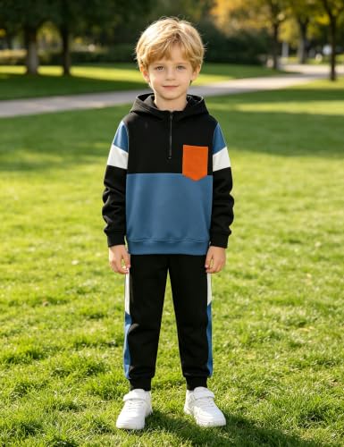 Image of Boys Clothes Long Sleeve Color-blocked Hoodie Top and Pants 2PCS Winter Sweatsuits Fall Boys Outfits 2-8 Years